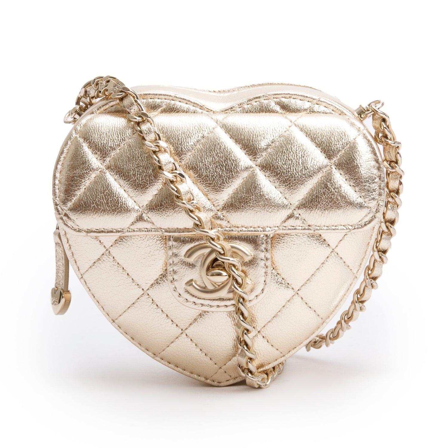 Chanel Quilted CC Love Heart Lambskin Gold Travel Bag