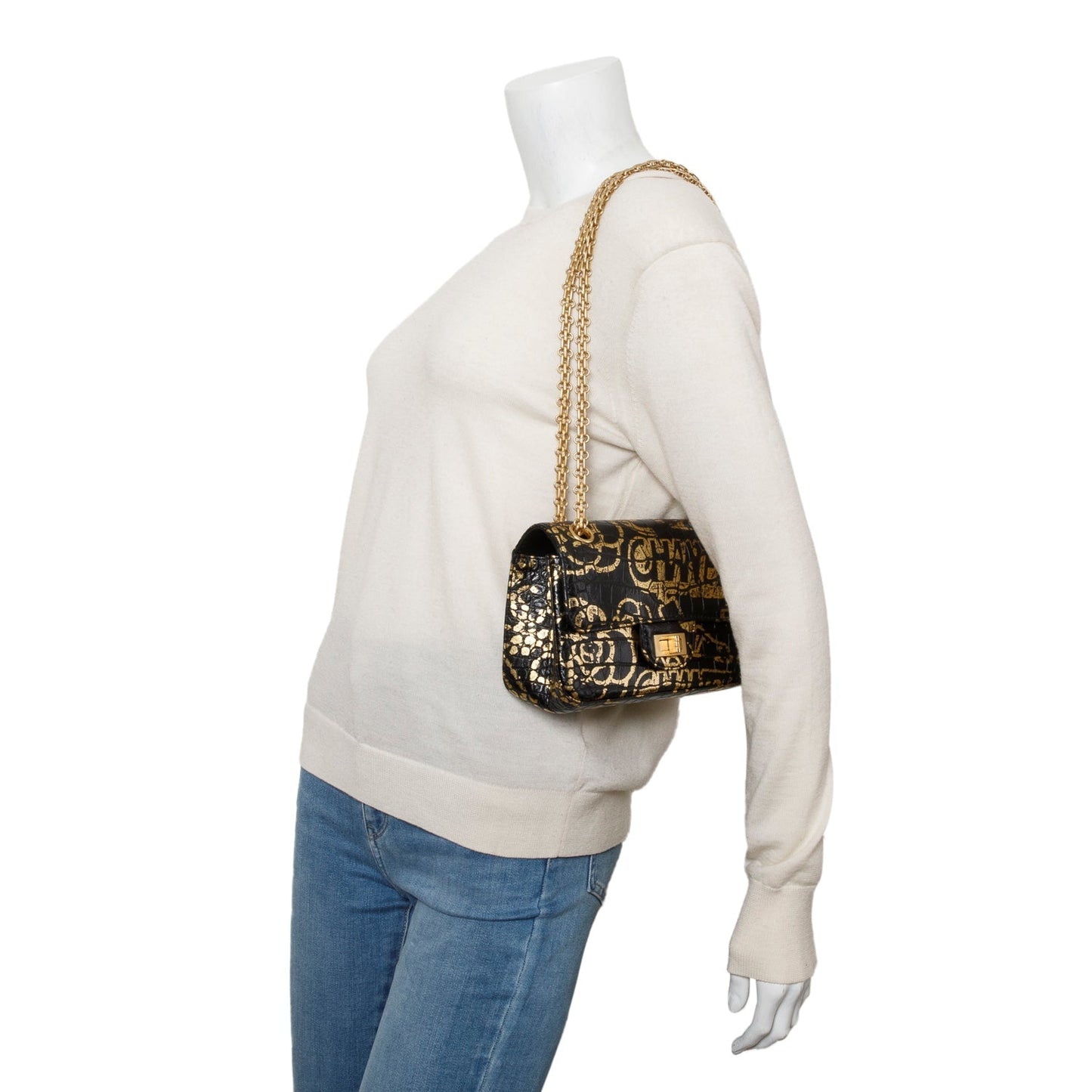 Chanel Croc Embossed Grafitti 2.55 Reissue Calfskin Black Travel Bag
