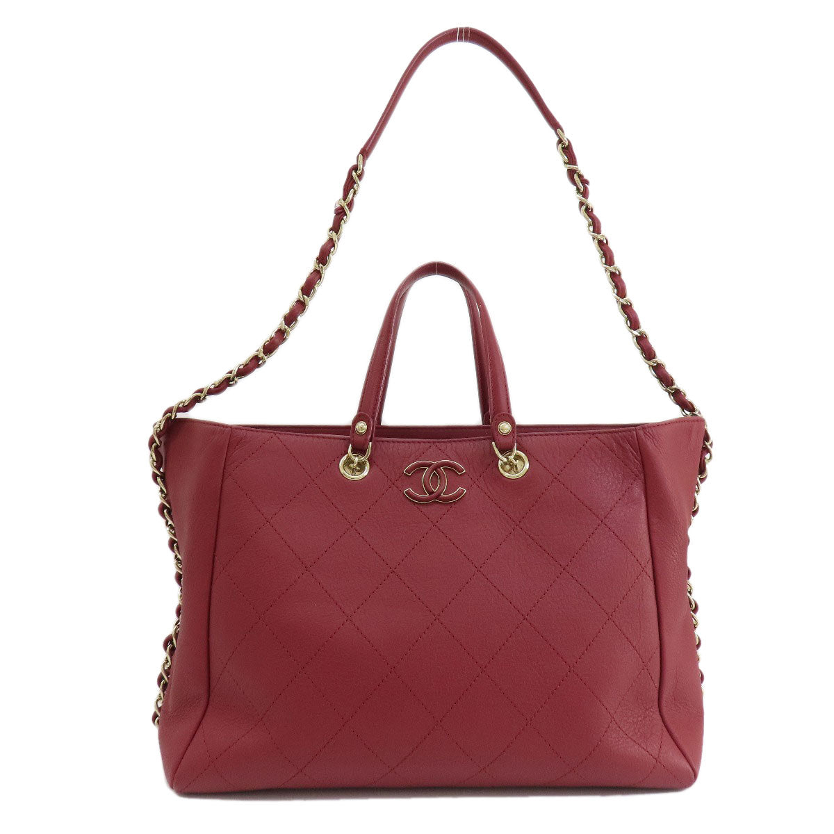 Chanel Calfskin COCO Mark Red Gold Handbag