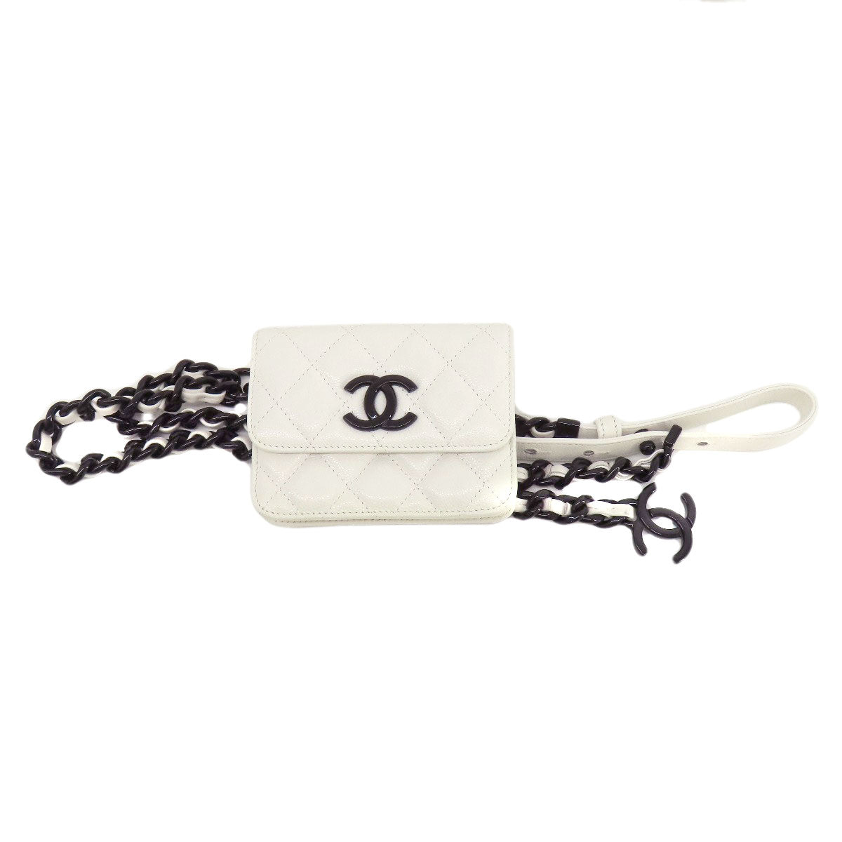 Chanel Hip Grained Calfskin Skin Matelasse SilverMetal White Handbag