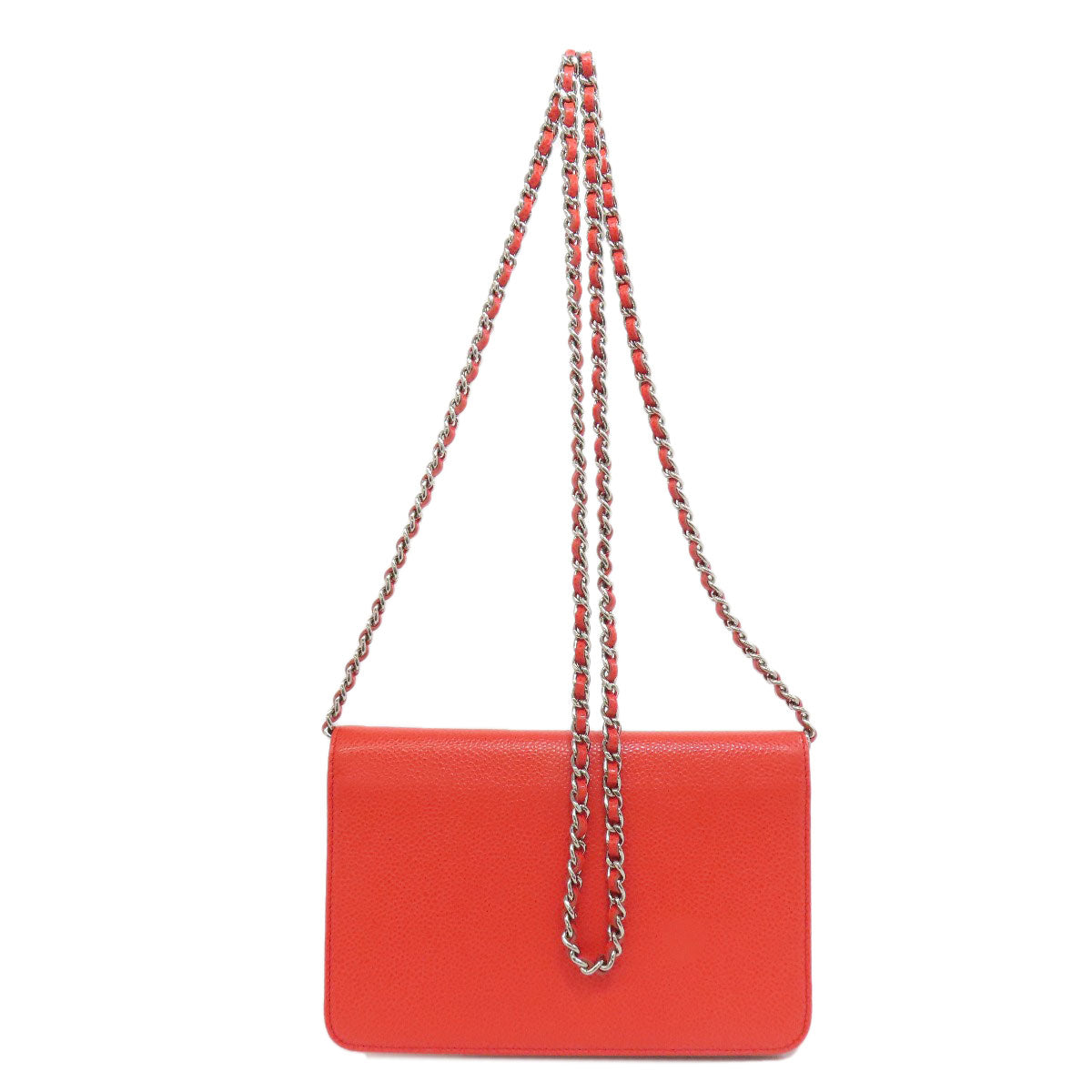 Chanel Grained Calfskin Skin COCO Mark Red Wallet Case
