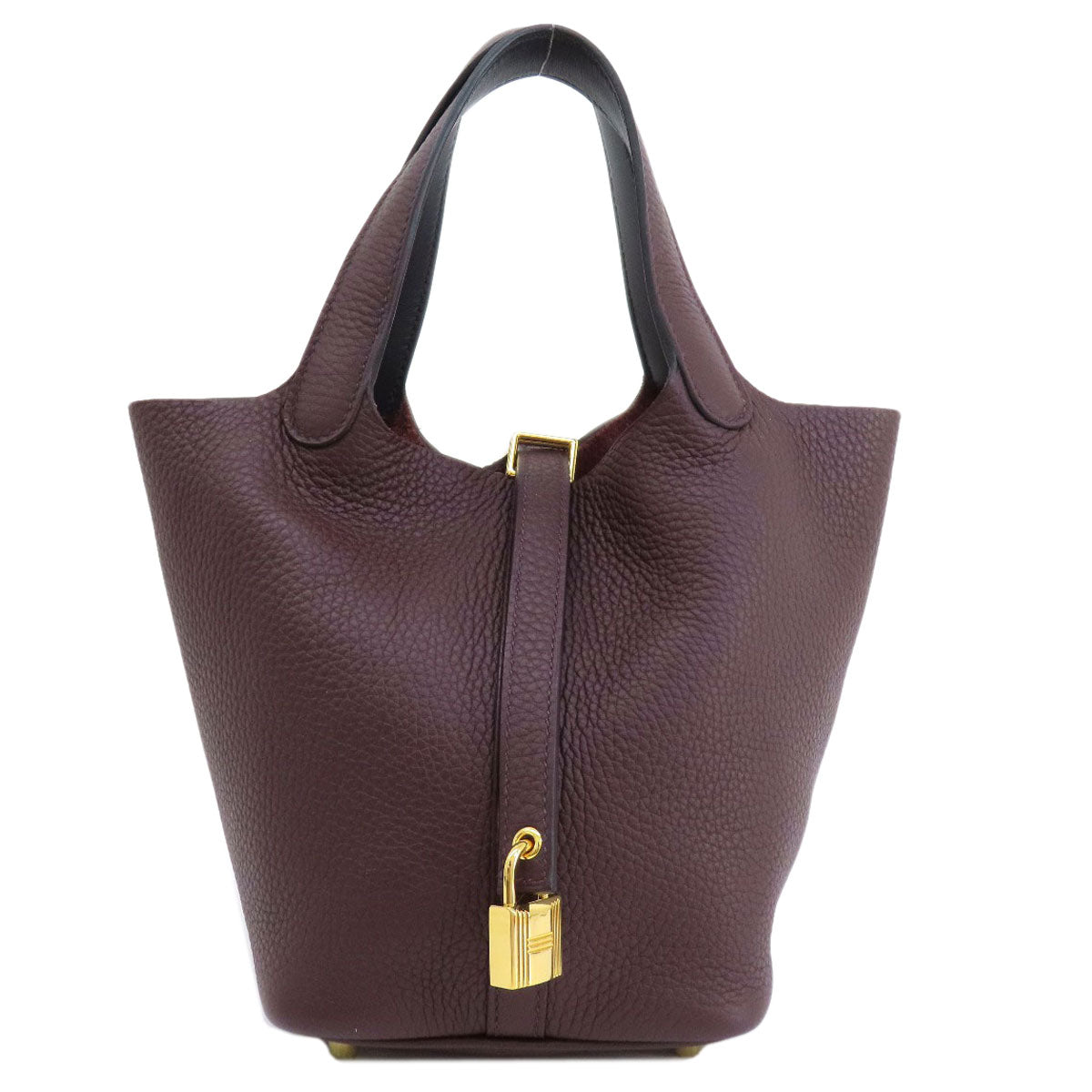 Hermes Handbag Taurillon Clemence Picotin Lock Pm Metal Red Gold Travel Bag