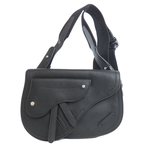 Dior Christian Shoulder Bag Calfskin Saddle Women Black