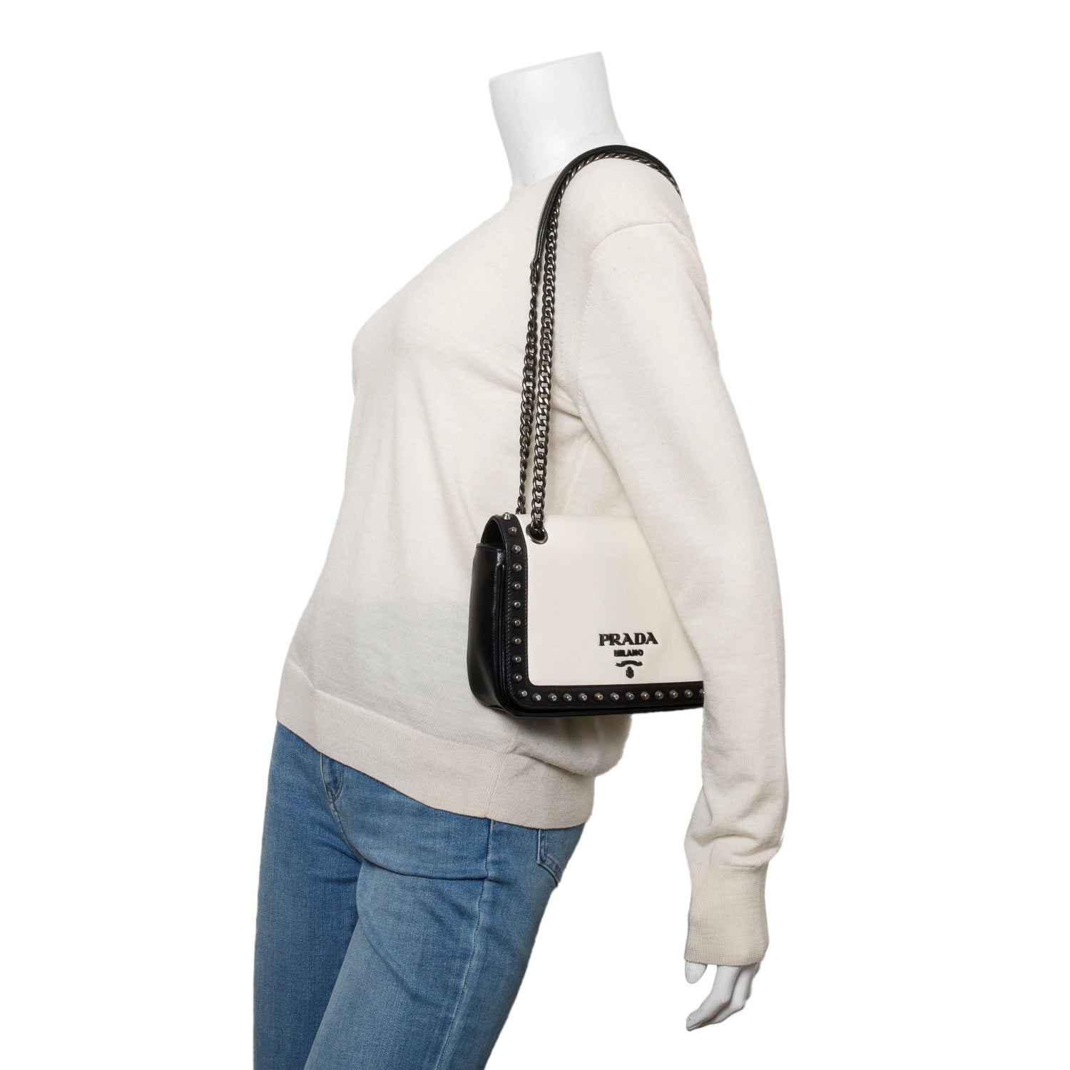 Prada Glace Calf Studded Camera Crossbody Bag Leather Black Crossbody Bag