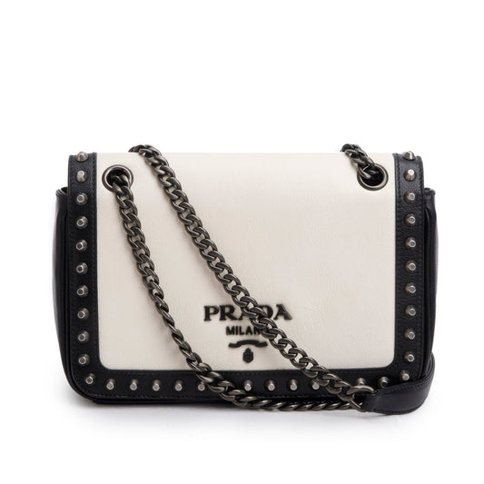 Prada Glace Calf Studded Camera Crossbody Bag Leather Black Crossbody Bag