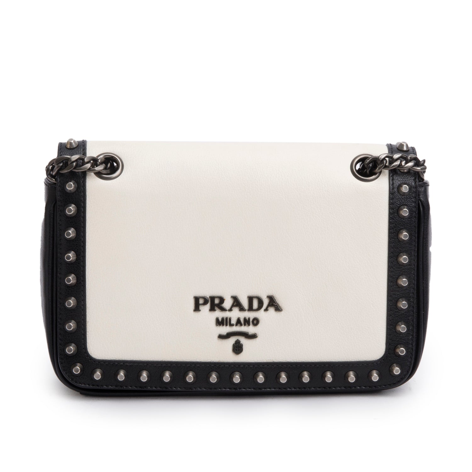 Prada Glace Calf Studded Camera Crossbody Bag Leather Black Crossbody Bag