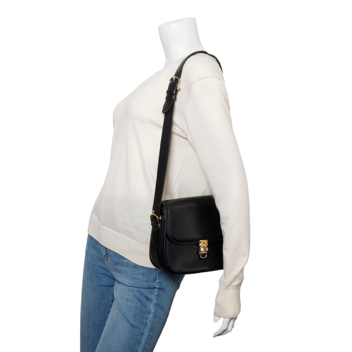 Celine Horse Carriage Shoulder Bag Leather Black