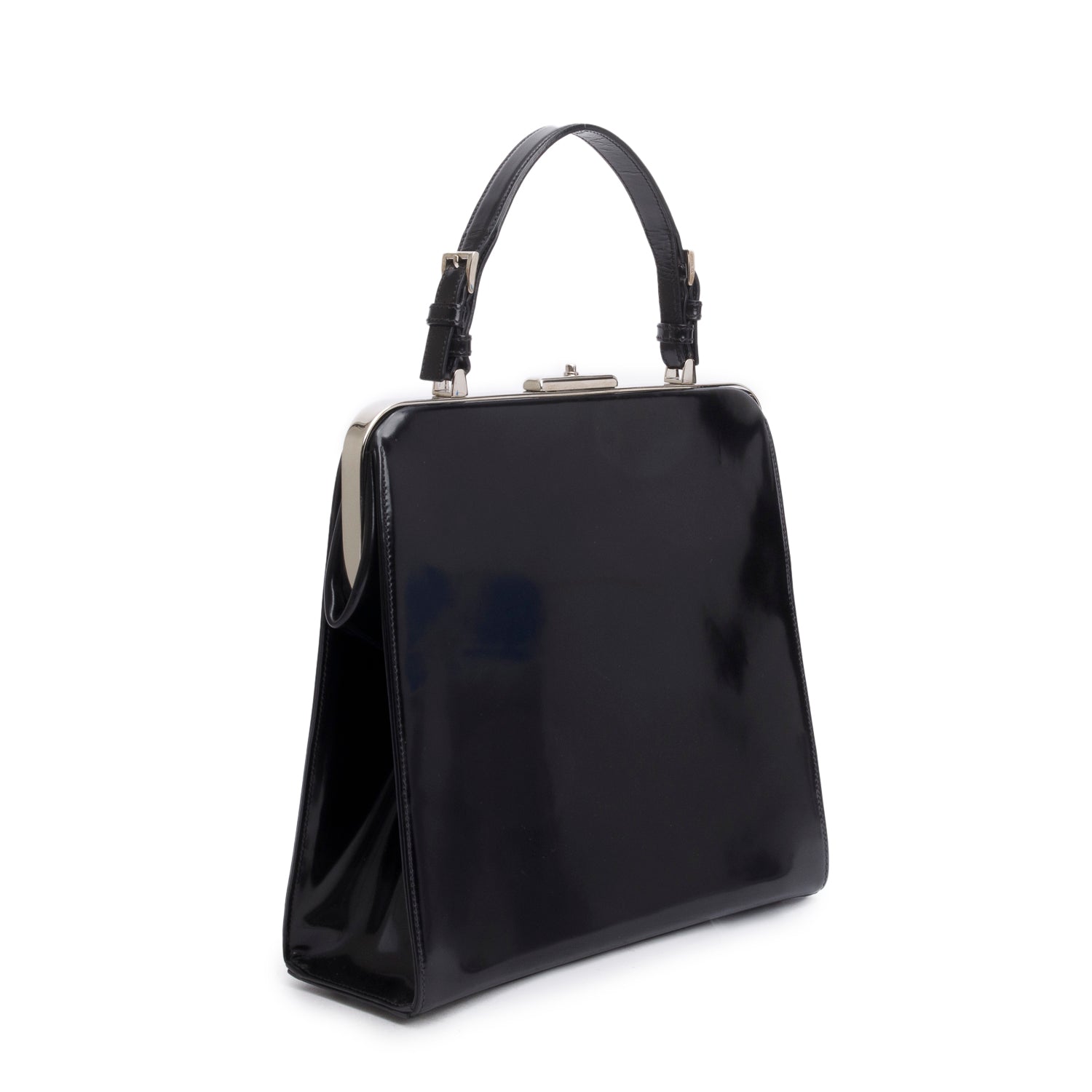 Prada Spazzolato Frame Handle Bag Black Logo Travel Bag