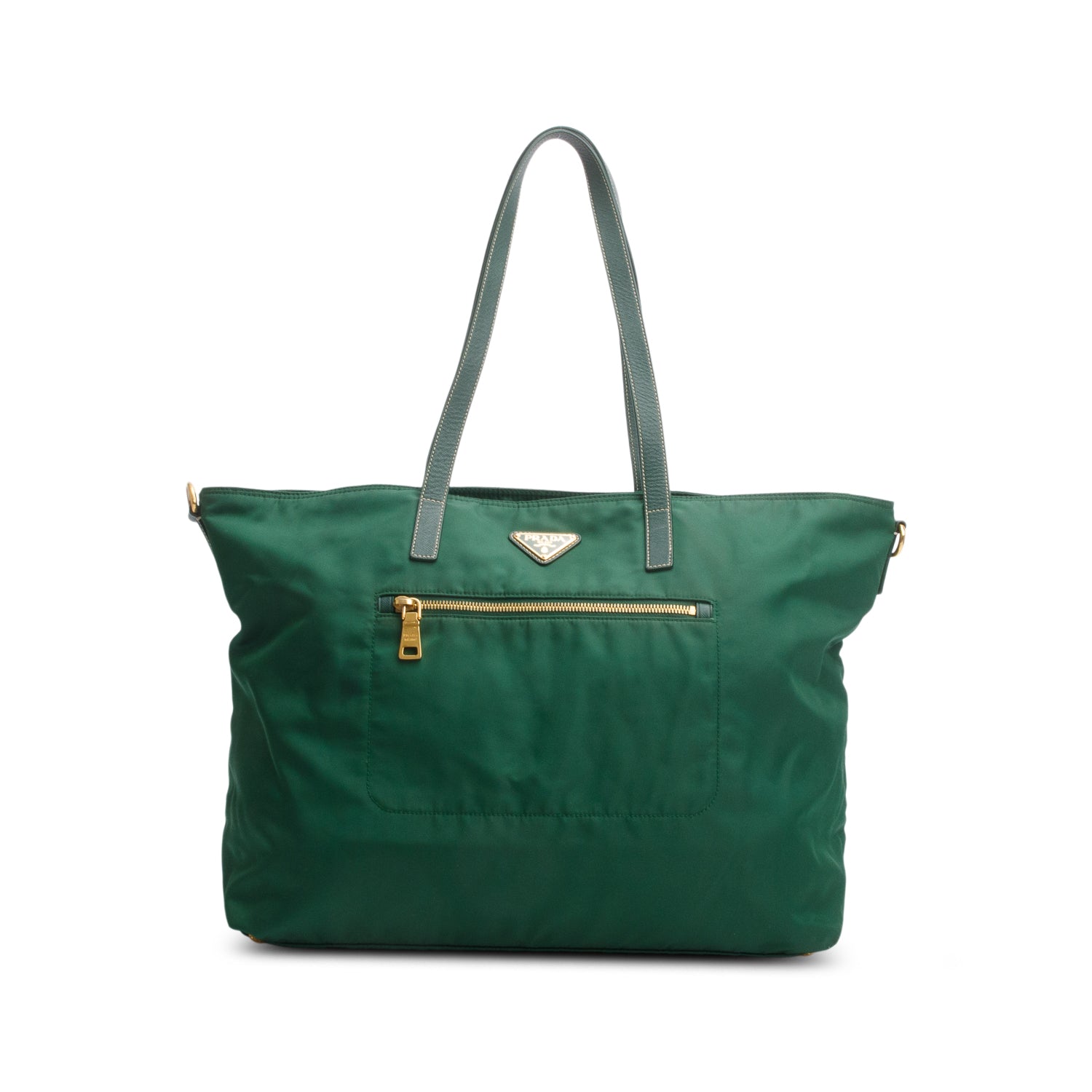 Prada Saffiano Trimmed Tessuto Tote Handbag Nylon Green Tote Bag