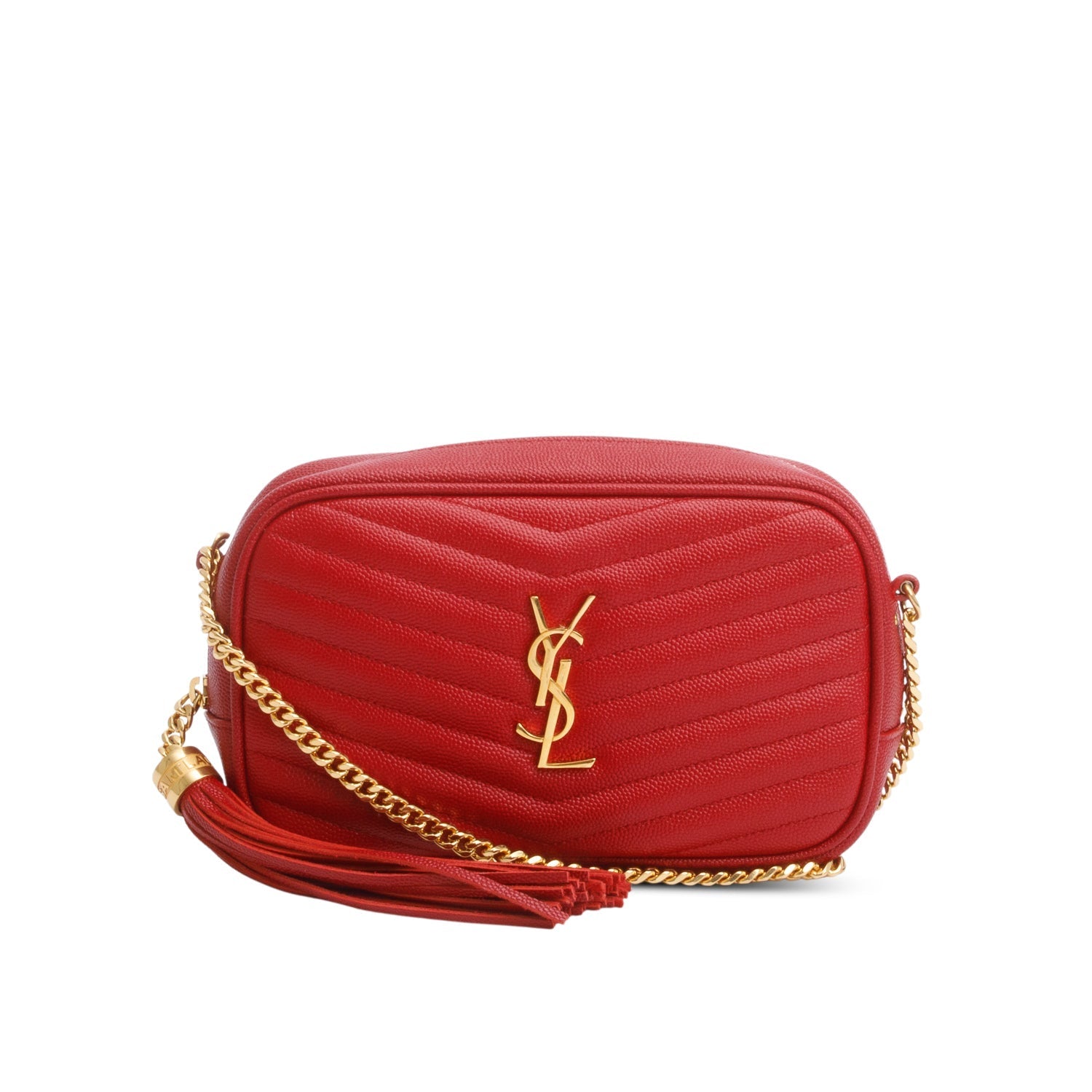 YSL Saint Laurent Red Calfskin Mini Lou Camera Bag Leather Quilted Crossbody Bag