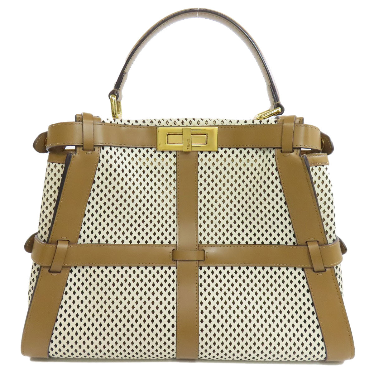 Fendi Handbag Calfskin Peekaboo Punching 2Way Brown Travel Bag
