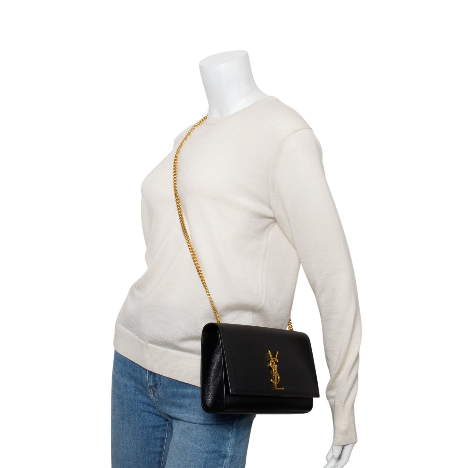 YSL Saint Laurent Grain De Poudre Kate Bag Black Medium Travel Bag