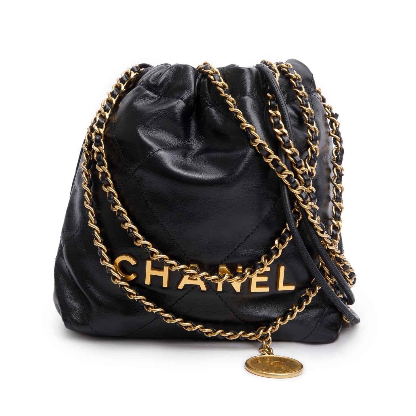 Chanel Shiny Quilted 22 Calfskin Black Travel Bag