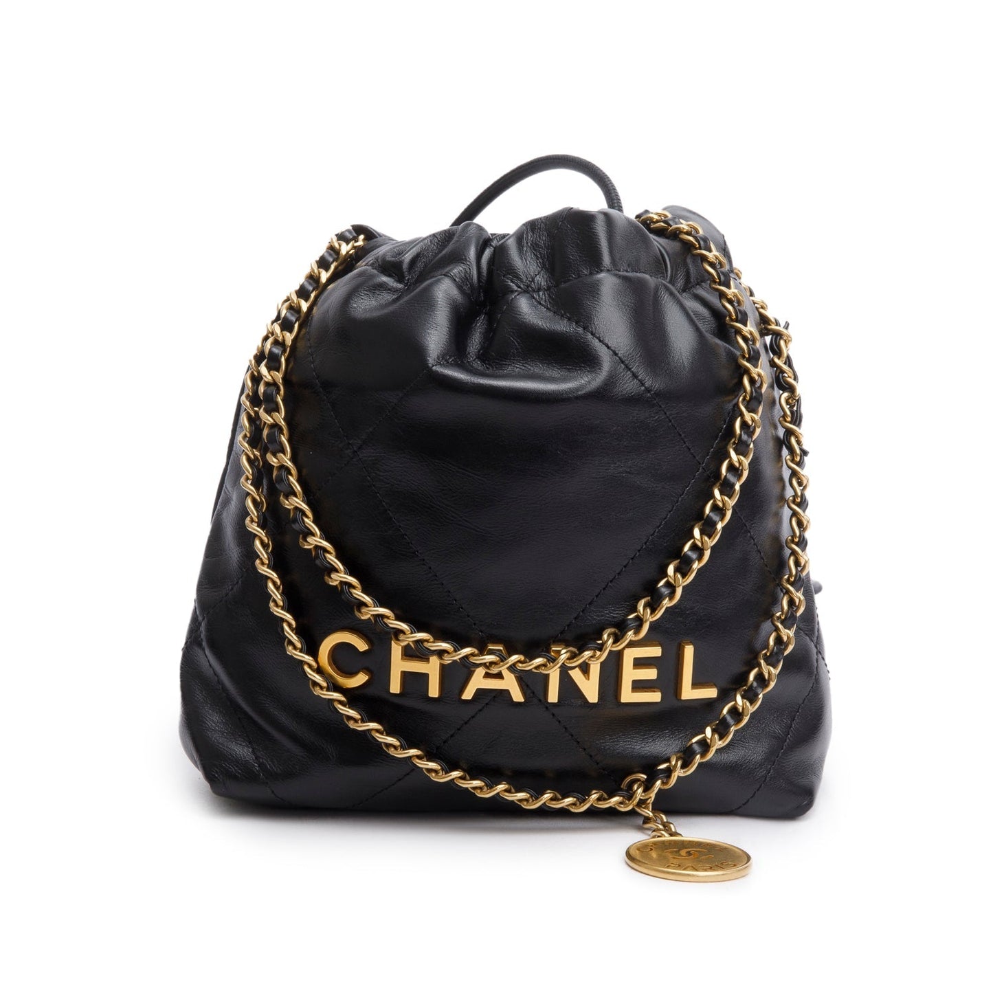 Chanel Shiny Quilted 22 Calfskin Black Travel Bag