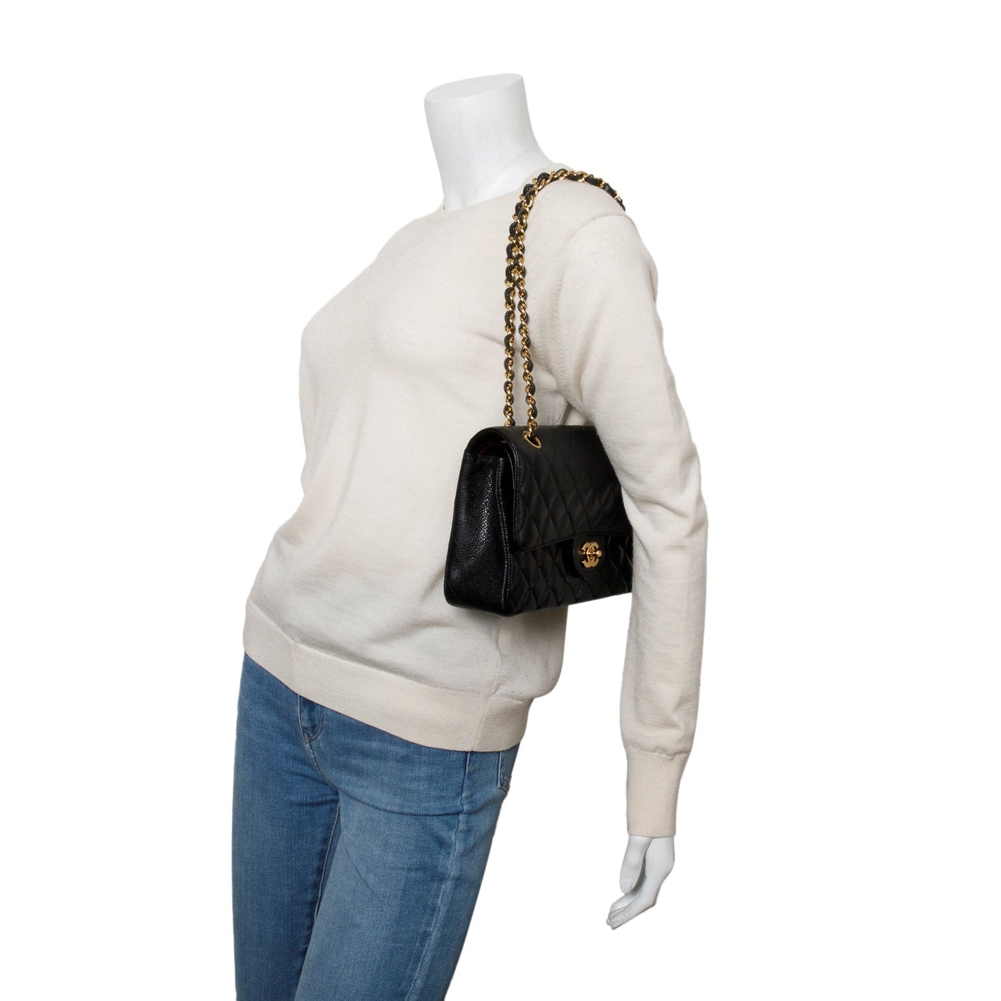 Chanel Quilted Caviar Classic Double Flap Leather Black Travel Bag 10