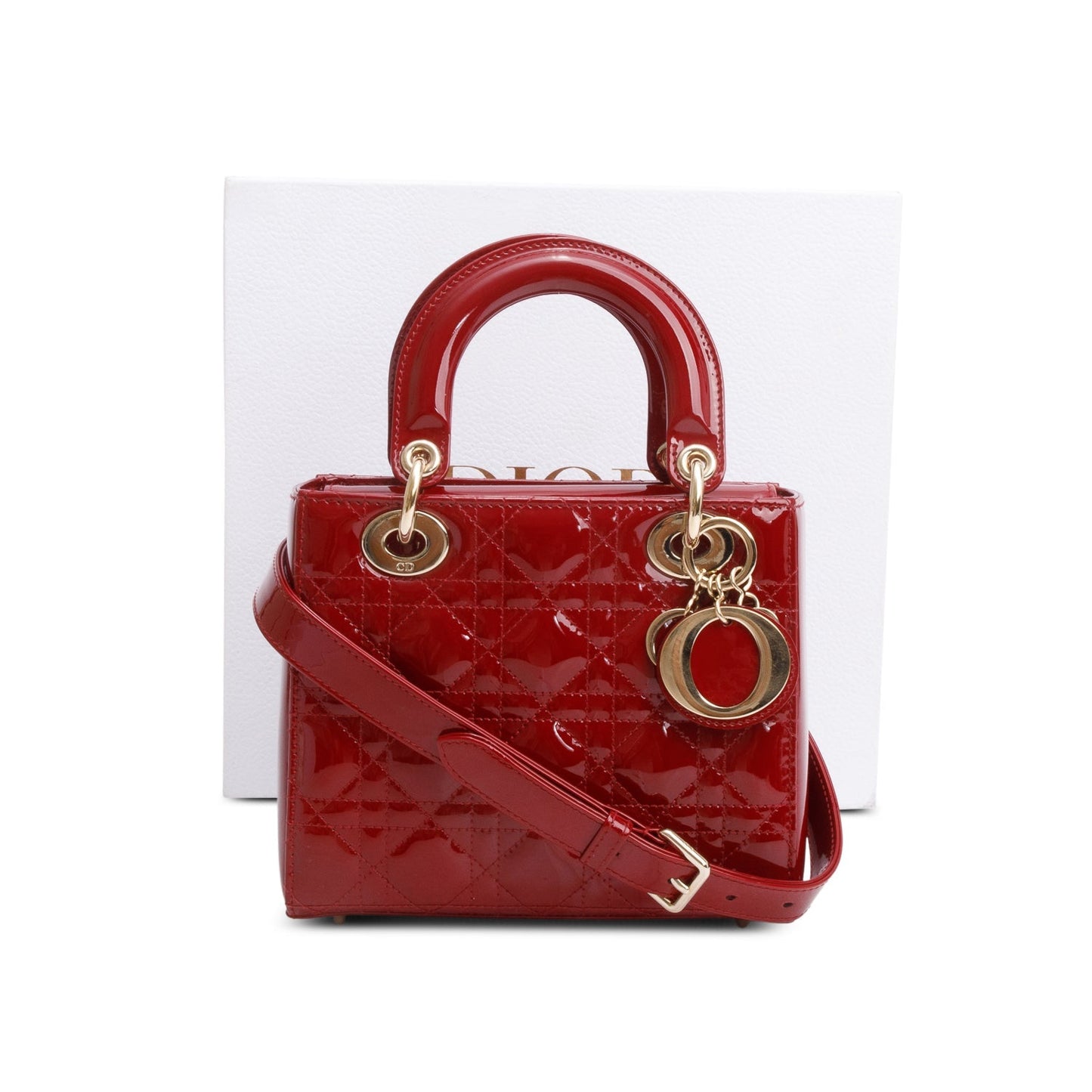 Dior Christian Patent Cannage Lady Handbag Leather Red Travel Bag