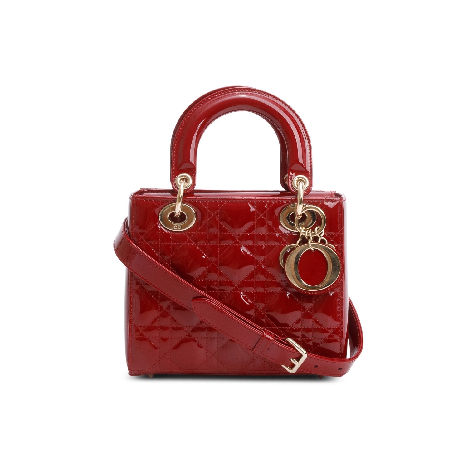 Dior Christian Patent Cannage Lady Handbag Leather Red Travel Bag