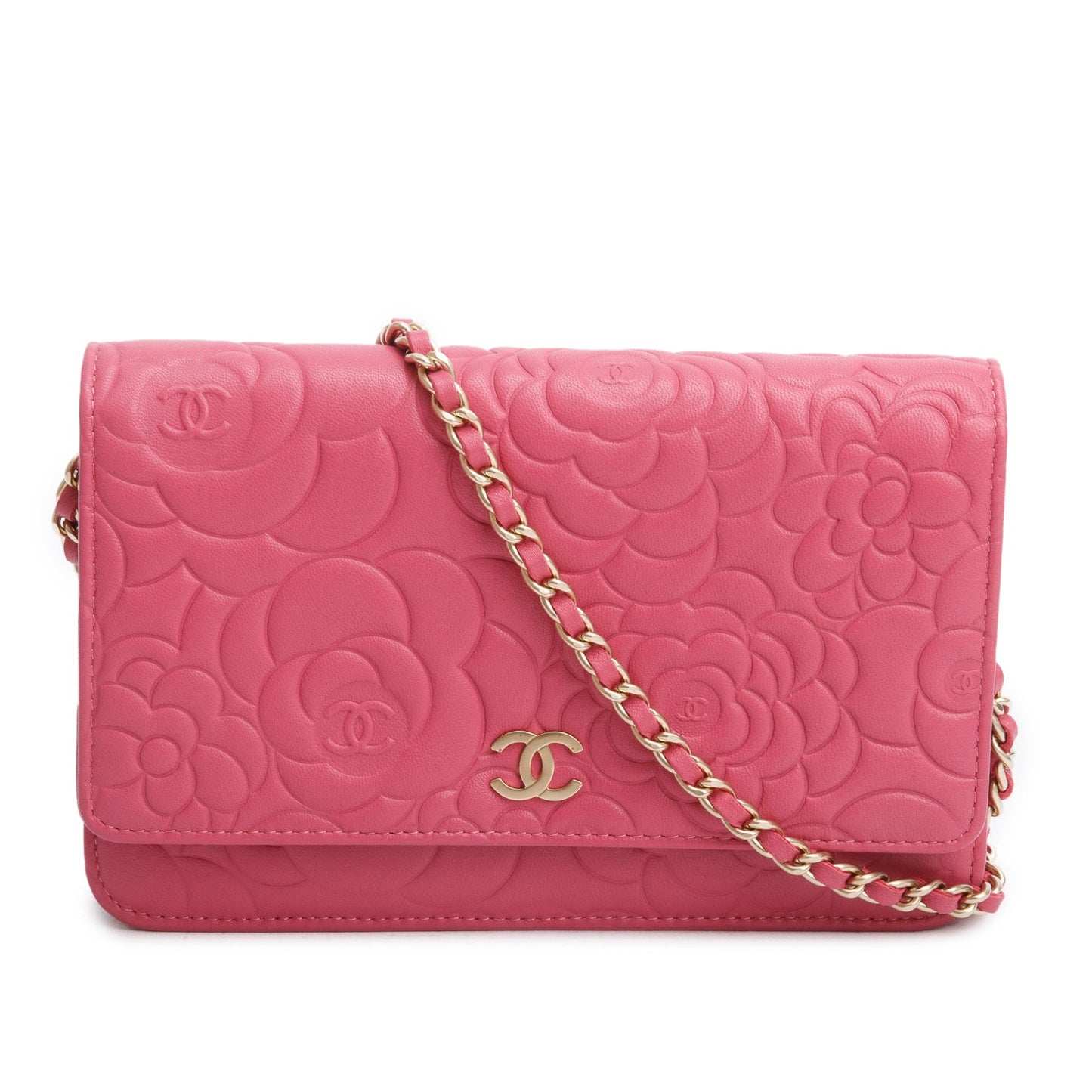Chanel Camellia Embossed on Lambskin Pink Wallet Case