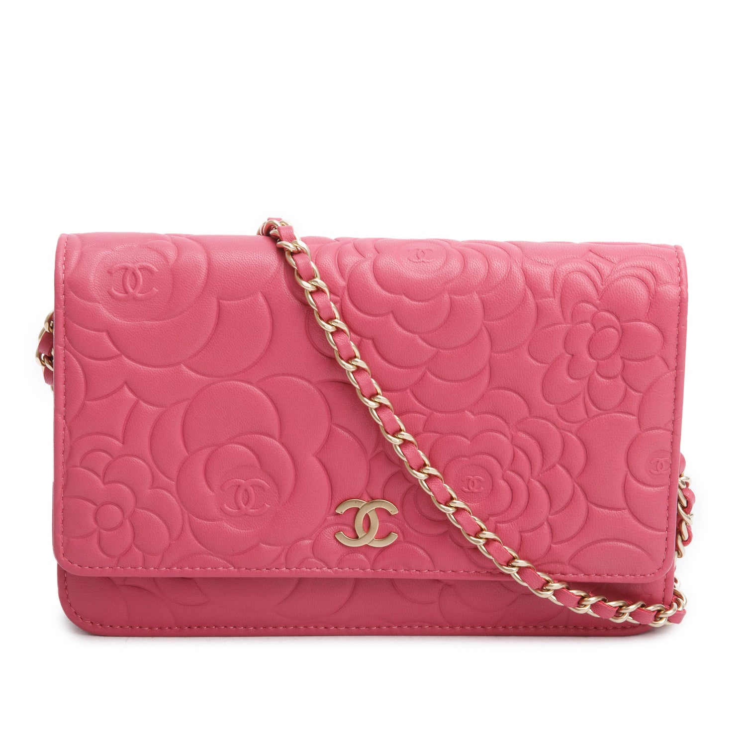 Chanel Camellia Embossed on Lambskin Pink Wallet Case