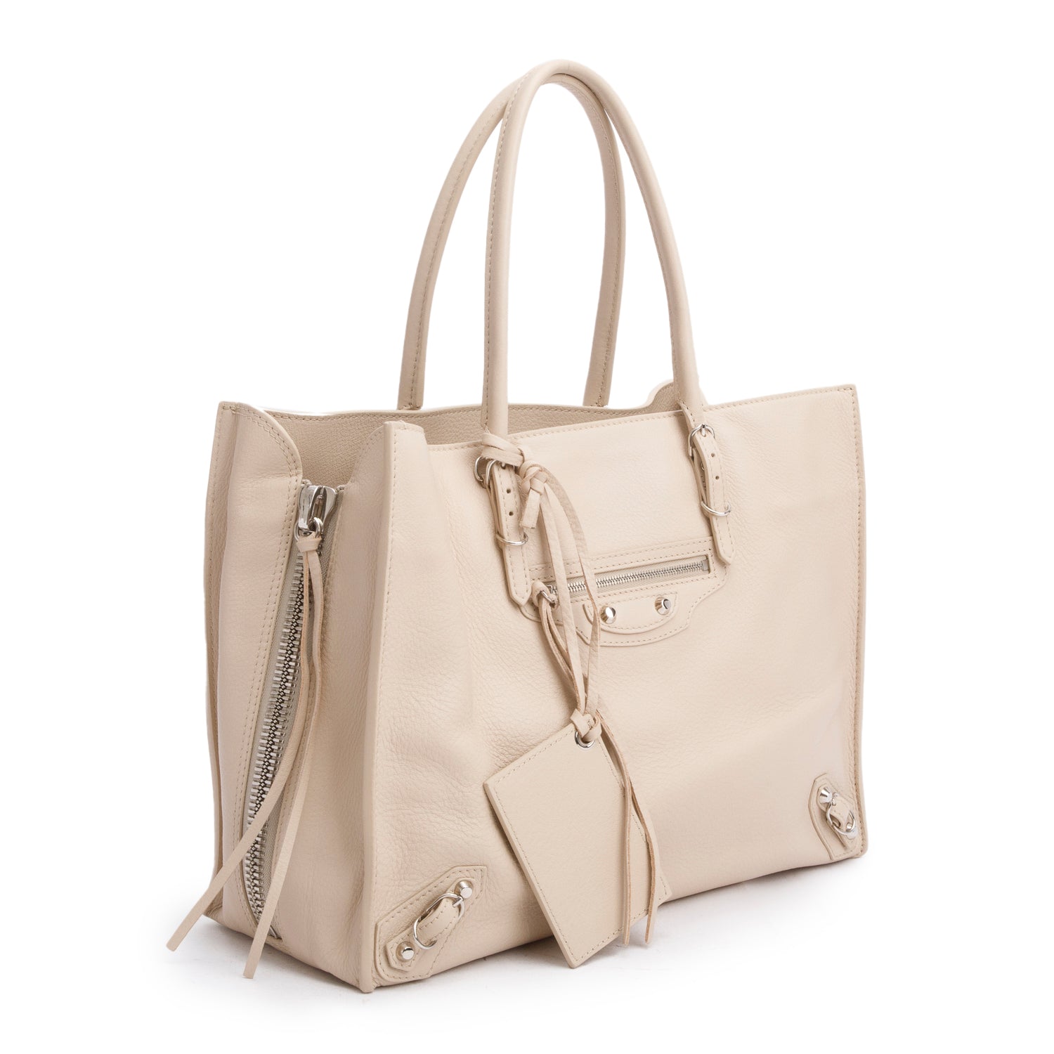 Balenciaga Smooth Calf Zip Around Tote Beige Tote Bag