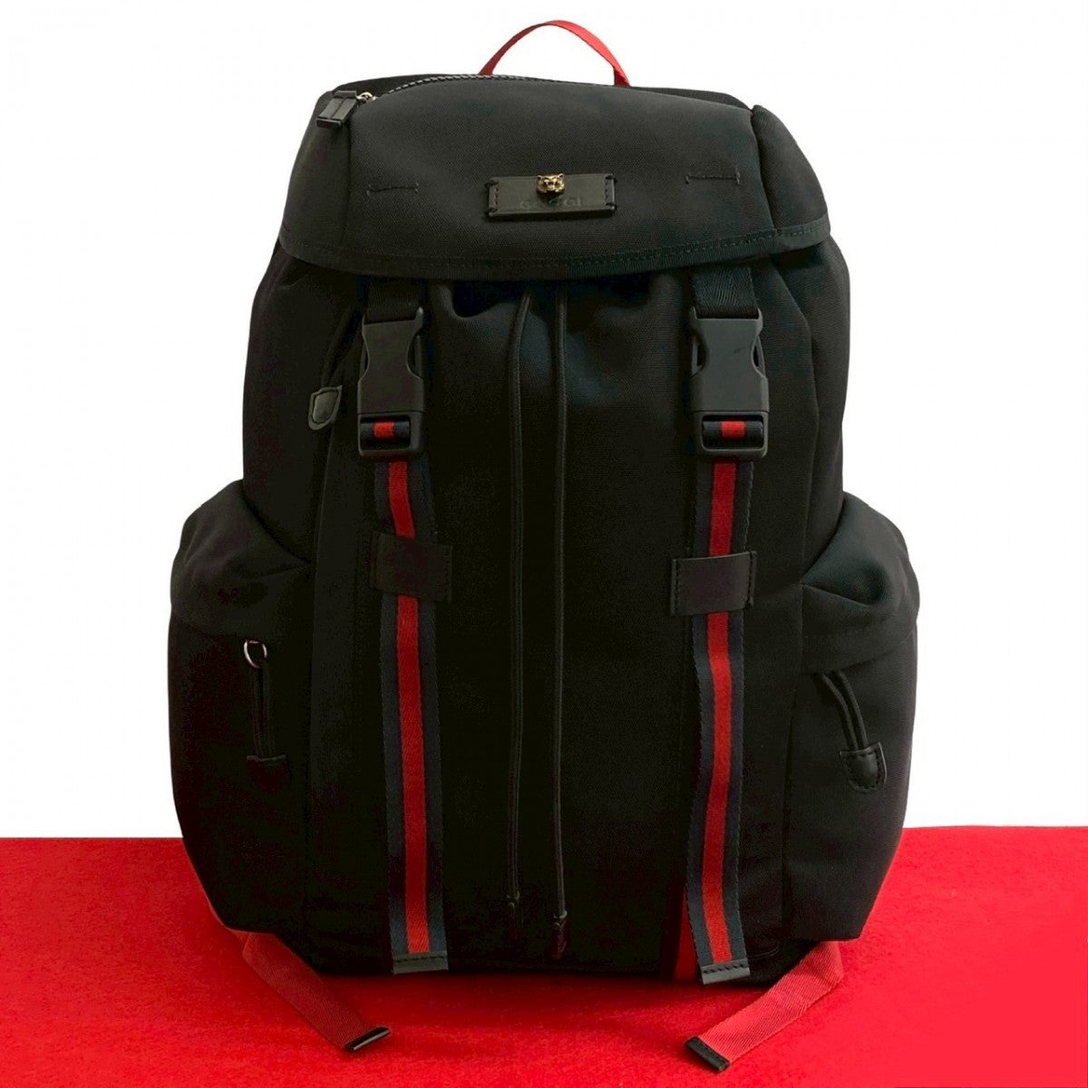 Gucci Backpack Sherry line Taiga head Leather Black
