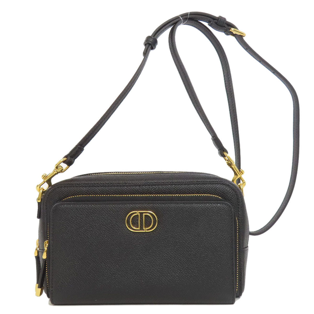 Dior Christian Shoulder Bag Calfskin Karo Double Pouch Black