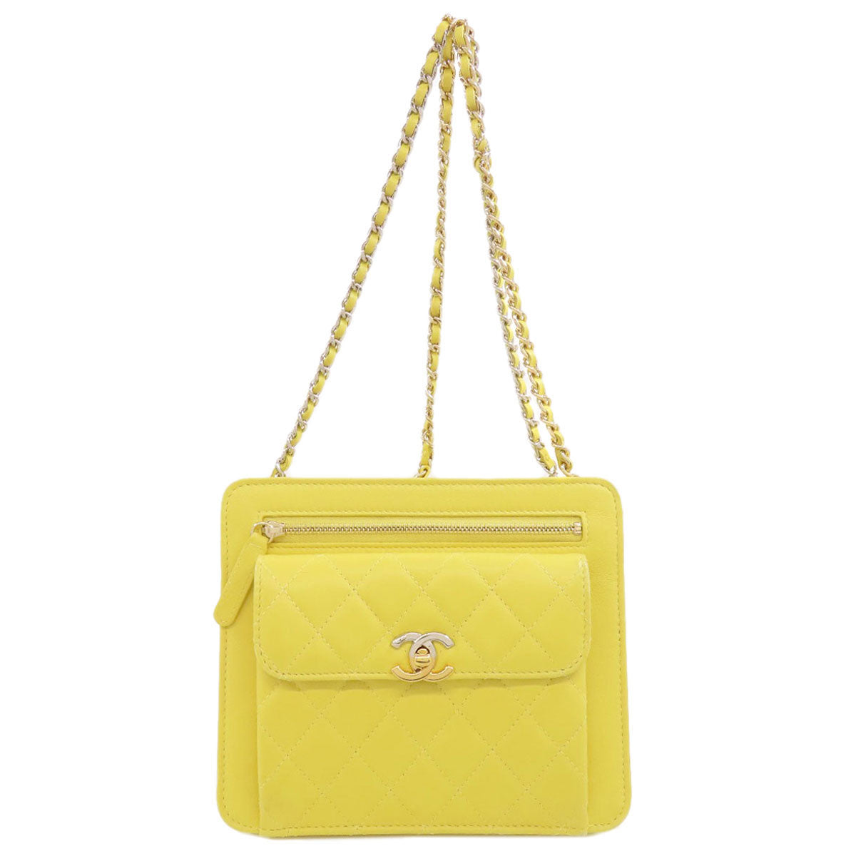 Chanel lambskin yellow ChainShoulder Gold Silver Shoulder Bag