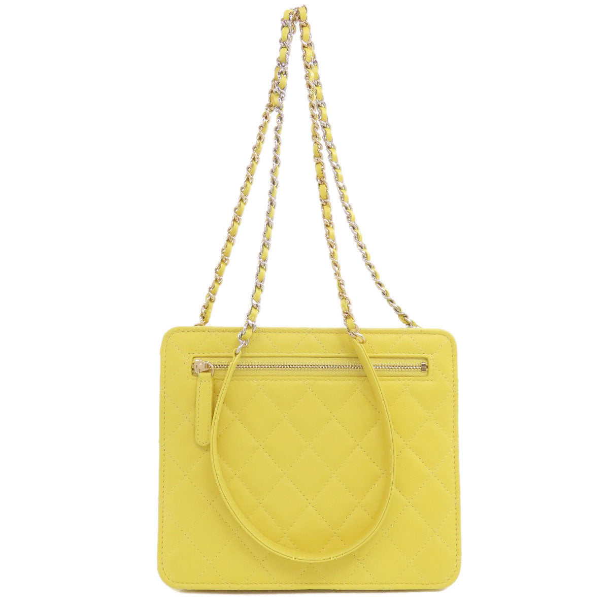 Chanel lambskin yellow ChainShoulder Gold Silver Shoulder Bag
