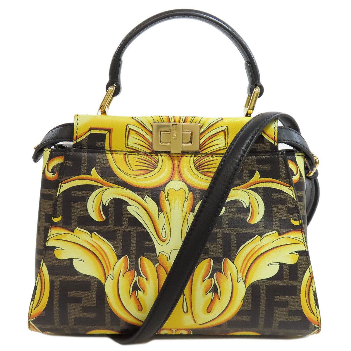 Fendi Handbag Calfskin Fender Che Peekaboo Black Mini Travel Bag