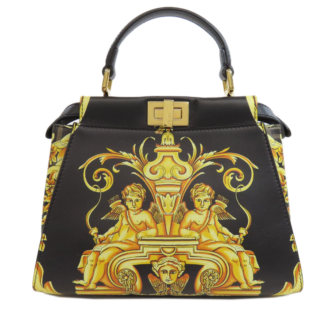 Fendi Handbag Calfskin Fender Che Peekaboo Black Mini Travel Bag