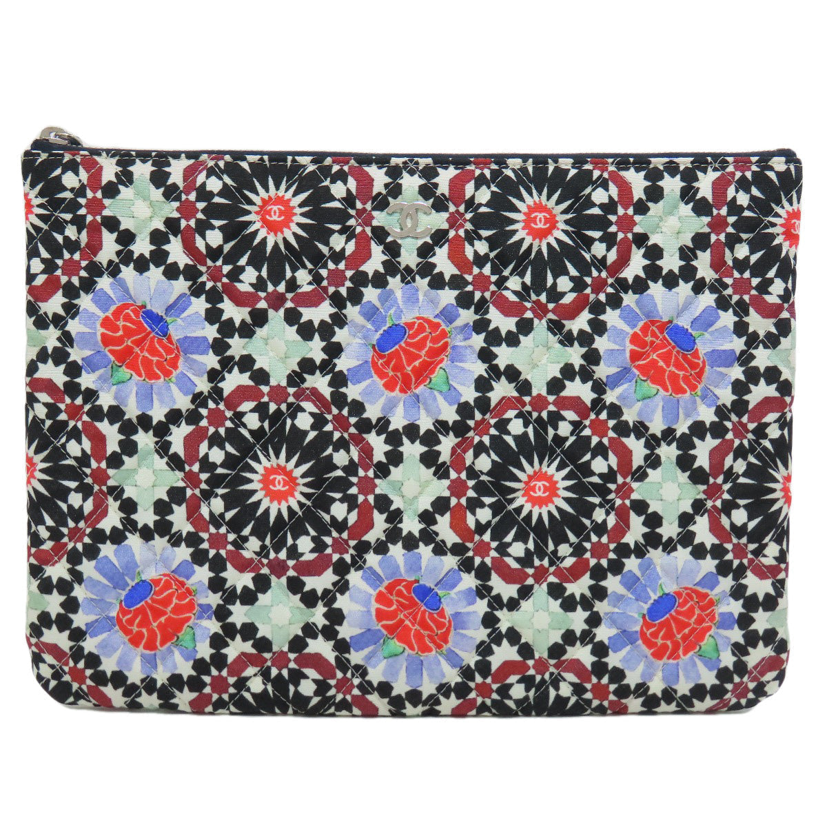 Chanel quilting Matelasse Flower Pattern Black Clutch Bag
