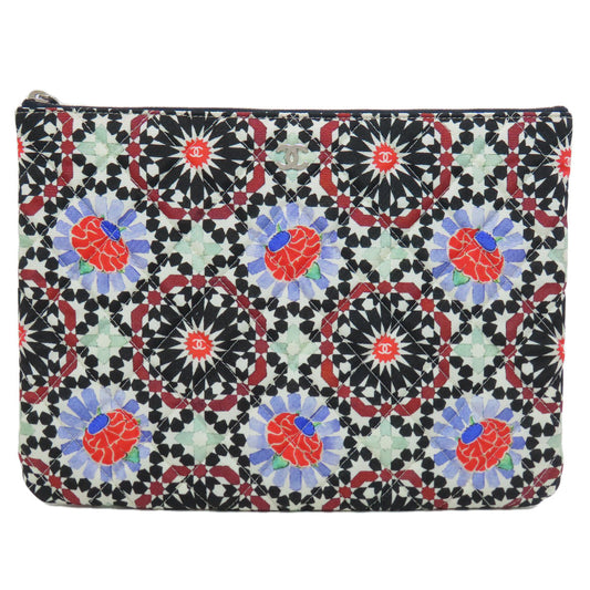 Chanel quilting Matelasse Flower Pattern Black Clutch Bag