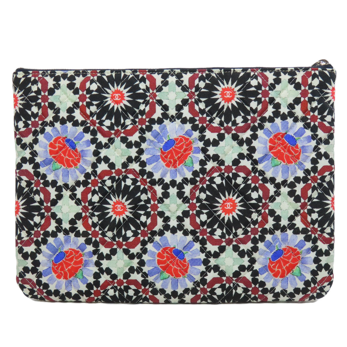 Chanel quilting Matelasse Flower Pattern Black Clutch Bag