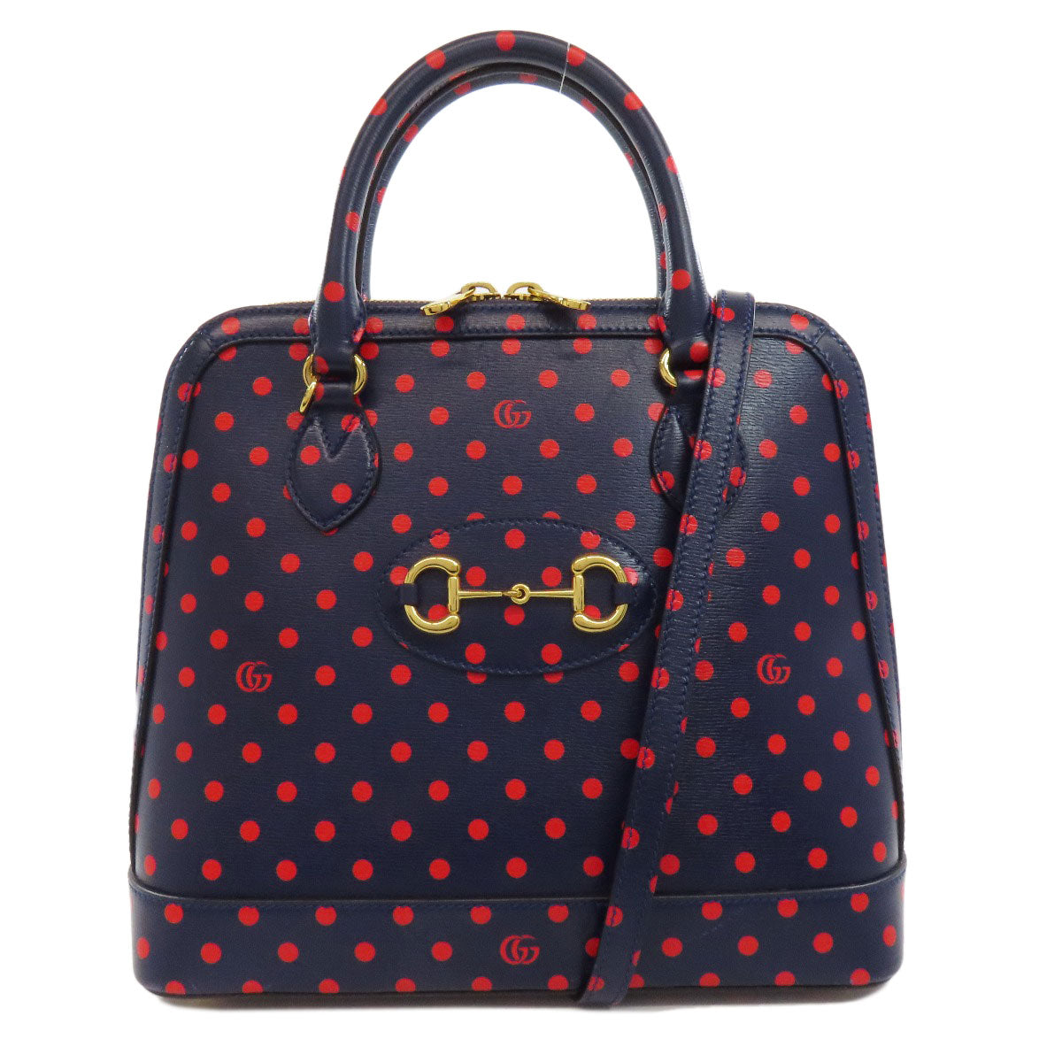 Gucci Horsebit Dot Pattern 2WAY Leather Navy Handbag