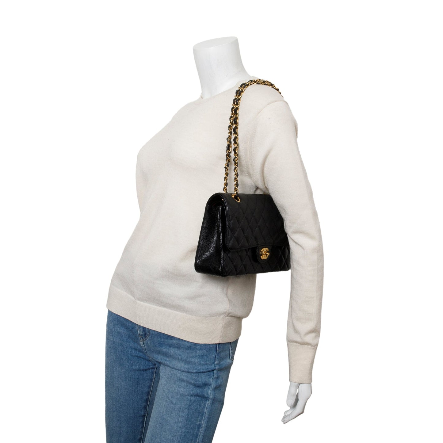 Chanel Quilted Caviar Classic Double Flap Leather Black Travel Bag 11