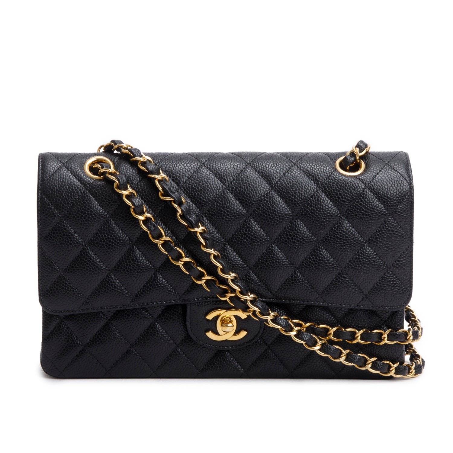 Chanel Quilted Caviar Classic Double Flap Leather Black Travel Bag 11