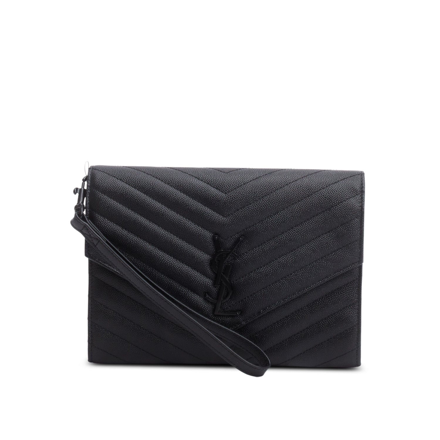 YSL Saint Laurent Grain De Poudre Chevron Cassandre Clutch Matelasse Black Clutch Bag