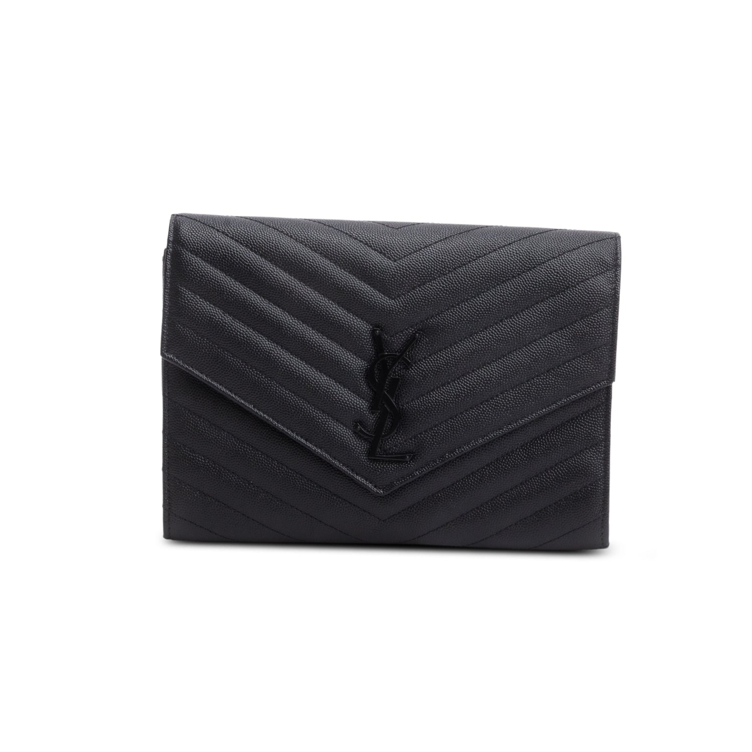 YSL Saint Laurent Grain De Poudre Chevron Cassandre Clutch Matelasse Black Clutch Bag