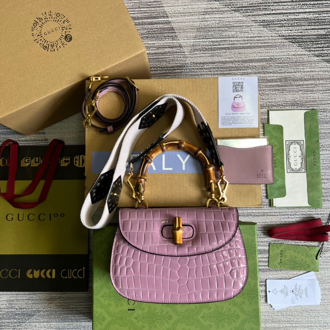gg Bamboo Crocodile , ’s Pink Top Handle Handbag