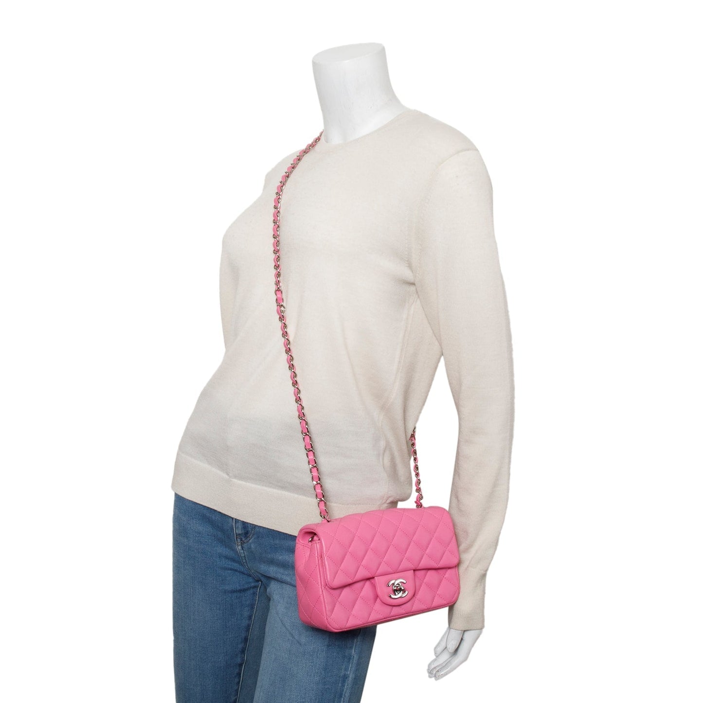Chanel Quilted Rectangular Flap Lambskin Pink Travel Bag