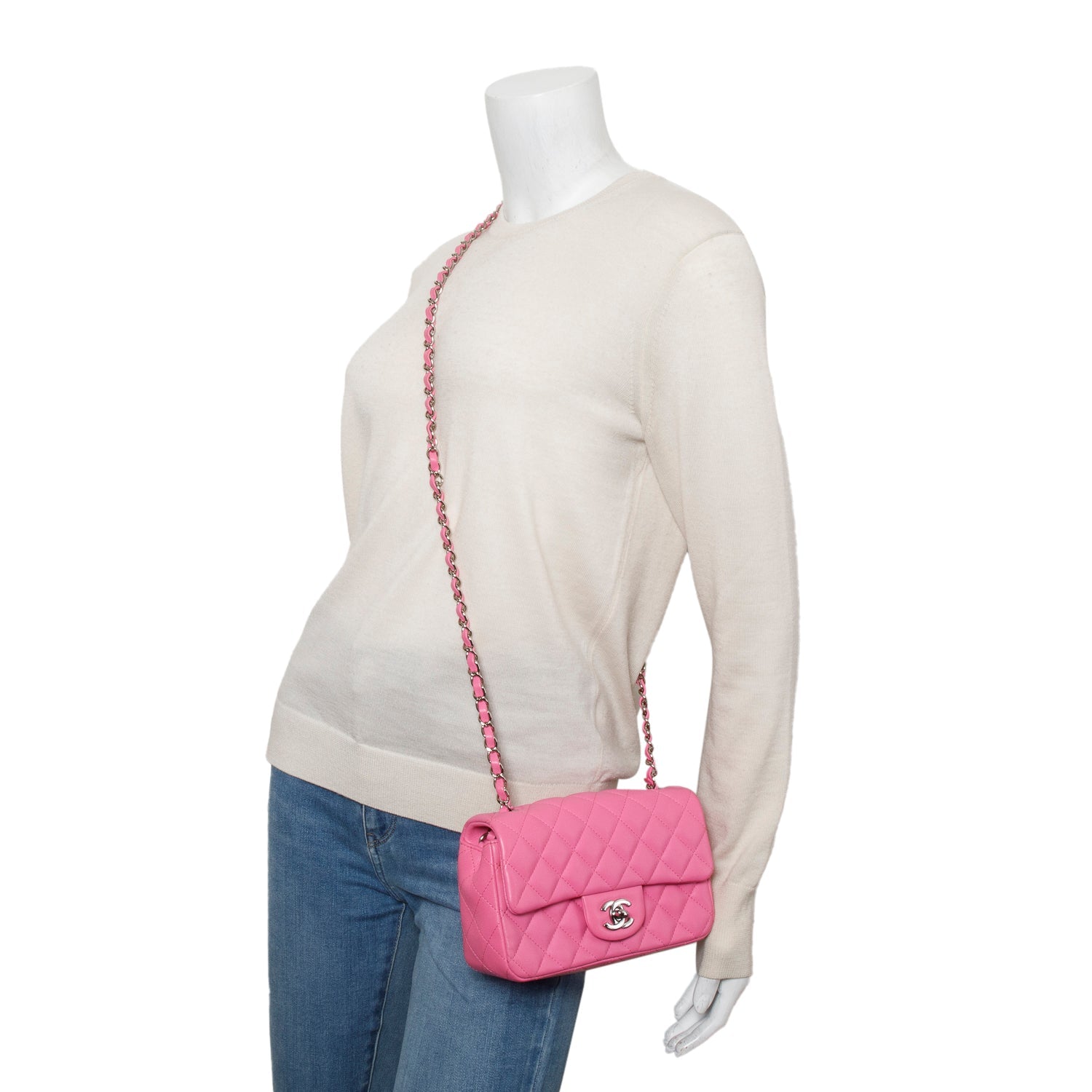 Chanel Quilted Rectangular Flap Lambskin Pink Travel Bag