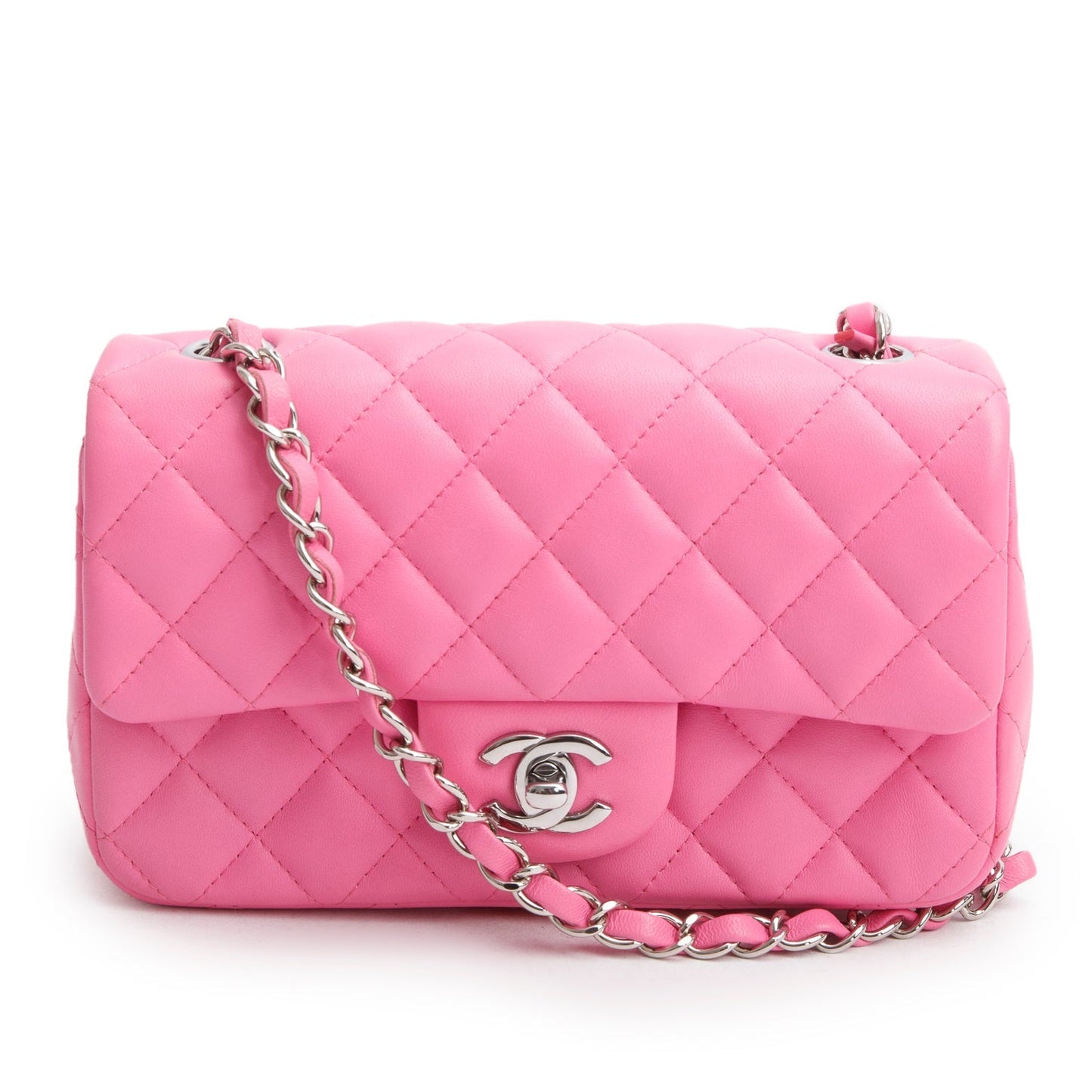 Chanel Quilted Rectangular Flap Lambskin Pink Travel Bag