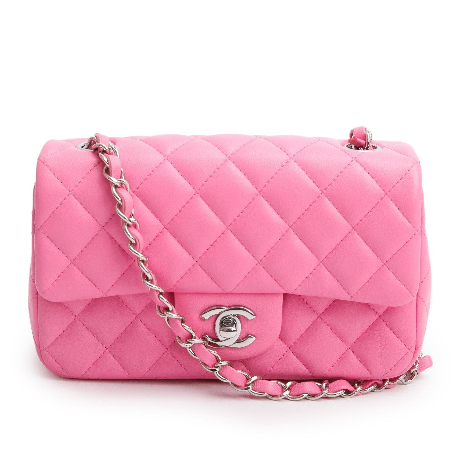 Chanel Quilted Rectangular Flap Lambskin Pink Travel Bag