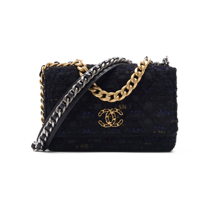 CHANEL ?CHANEL? CHANEL 19 Matrasse Chain Wallet Tweed Black  Blue (Gen × Silver Gold)  Wallet Coupon Wallet  ?French?