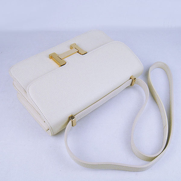 Hermes Luxury Calf Message Bag H Golden Leather Beige Travel Bag