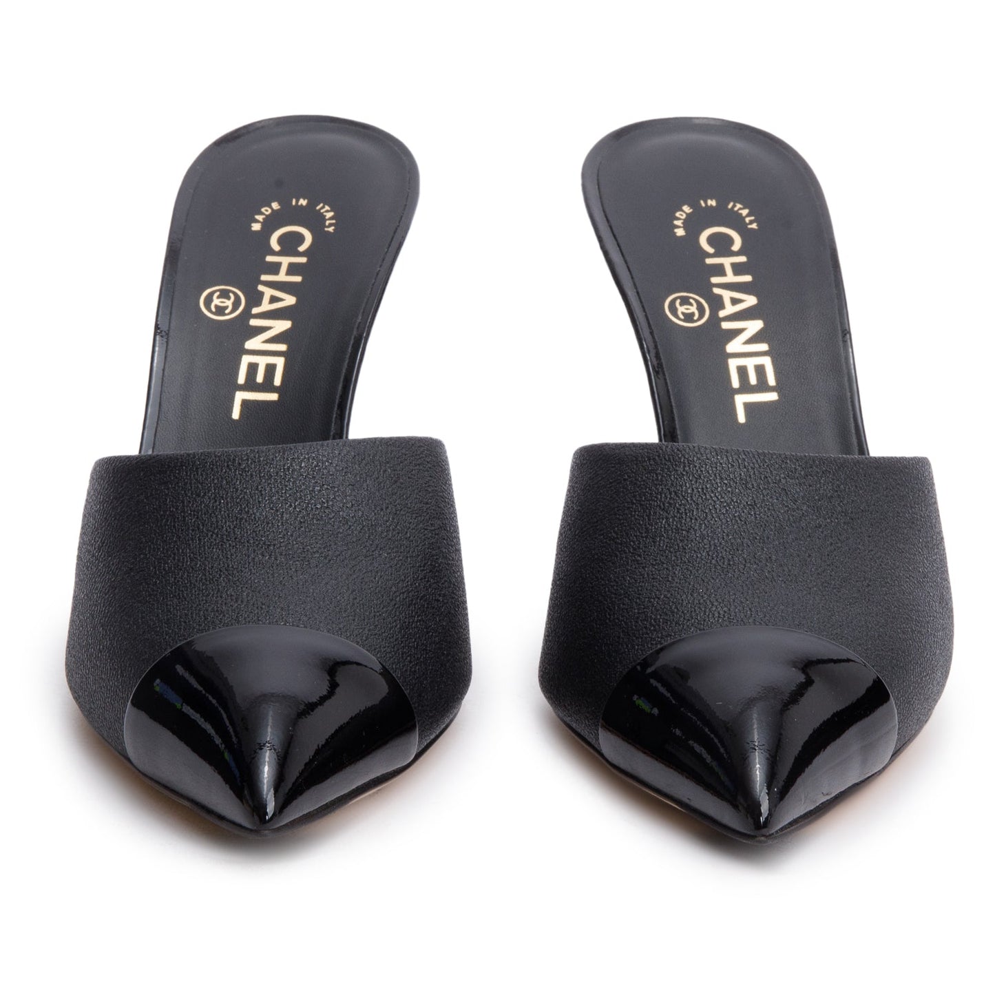 Chanel Grosgrain Cap Toe Pearl Mule Calfskin Black Hat