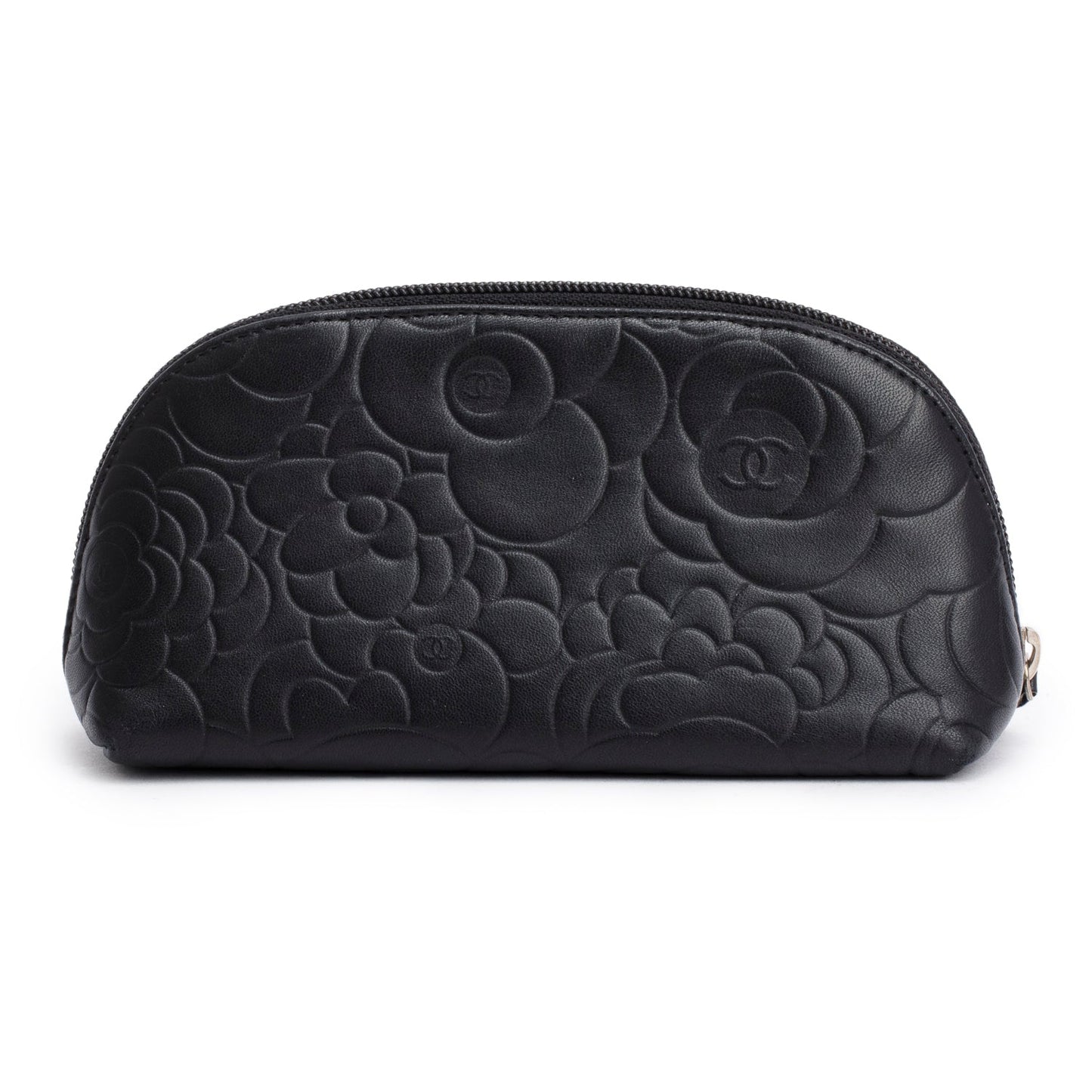 Chanel Camellia Embossed Cosmetic Lambskin Black Travel Bag