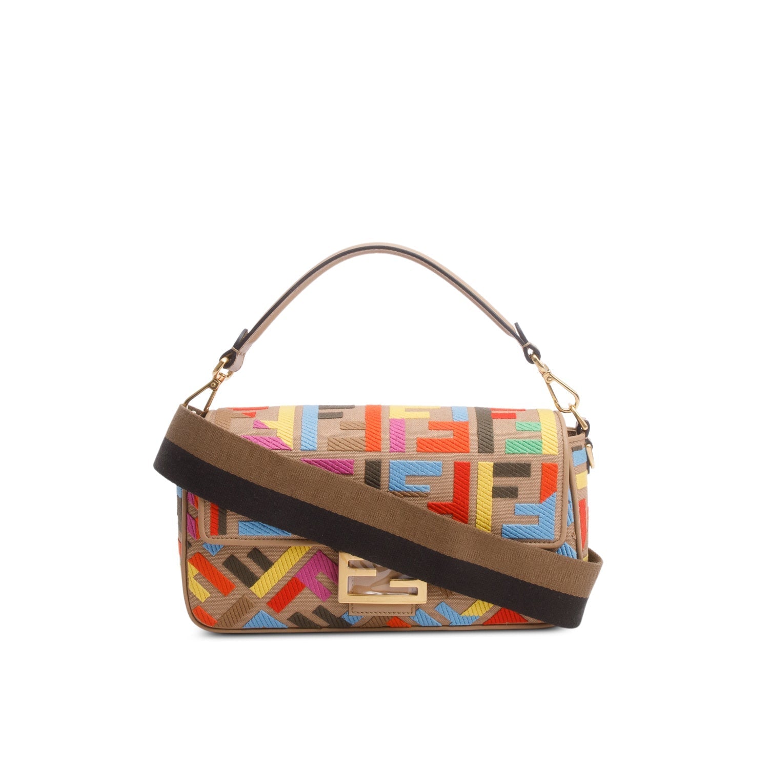 Fendi Multicolor Vitello King Ff Embroidered Baguette Canvas Travel Bag