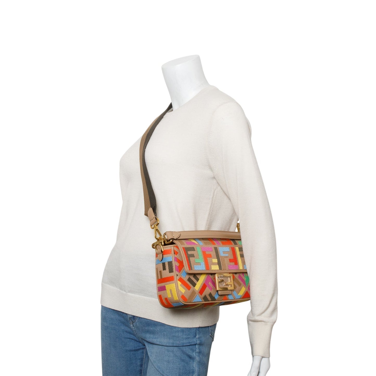 Fendi Multicolor Vitello King Ff Embroidered Baguette Canvas Travel Bag