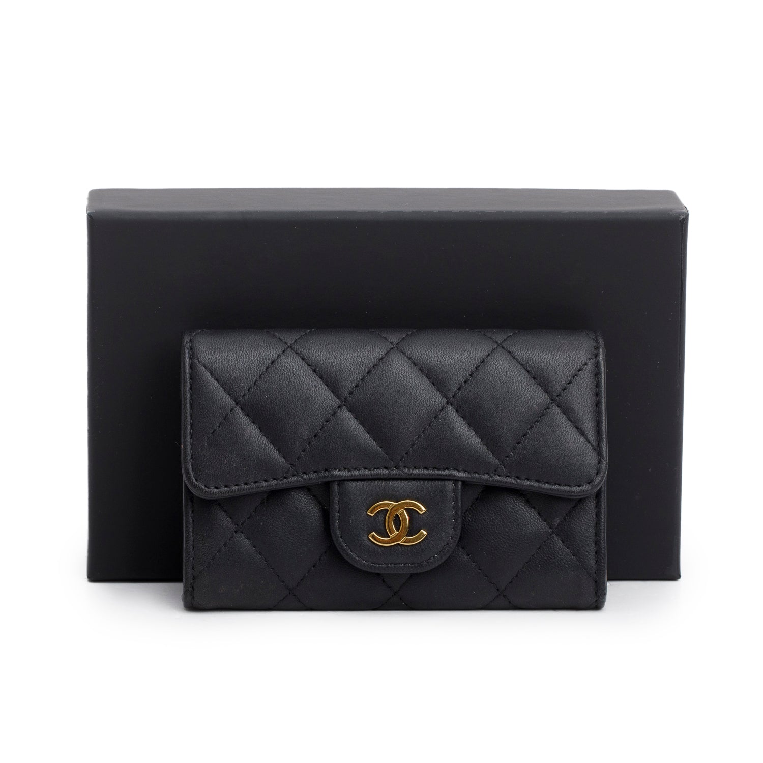 Chanel Quilted Flap Card Holder Lambskin Black Wallet Case